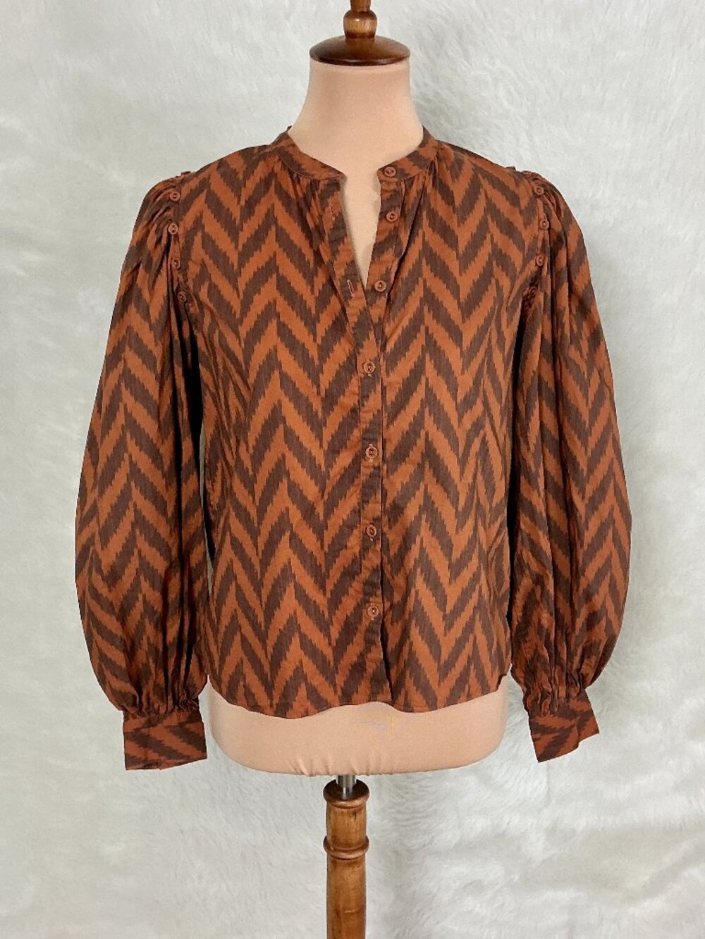 Ulla Johnson Brown Orange Herringbone Ikat Rory Blouse Mahogany 2